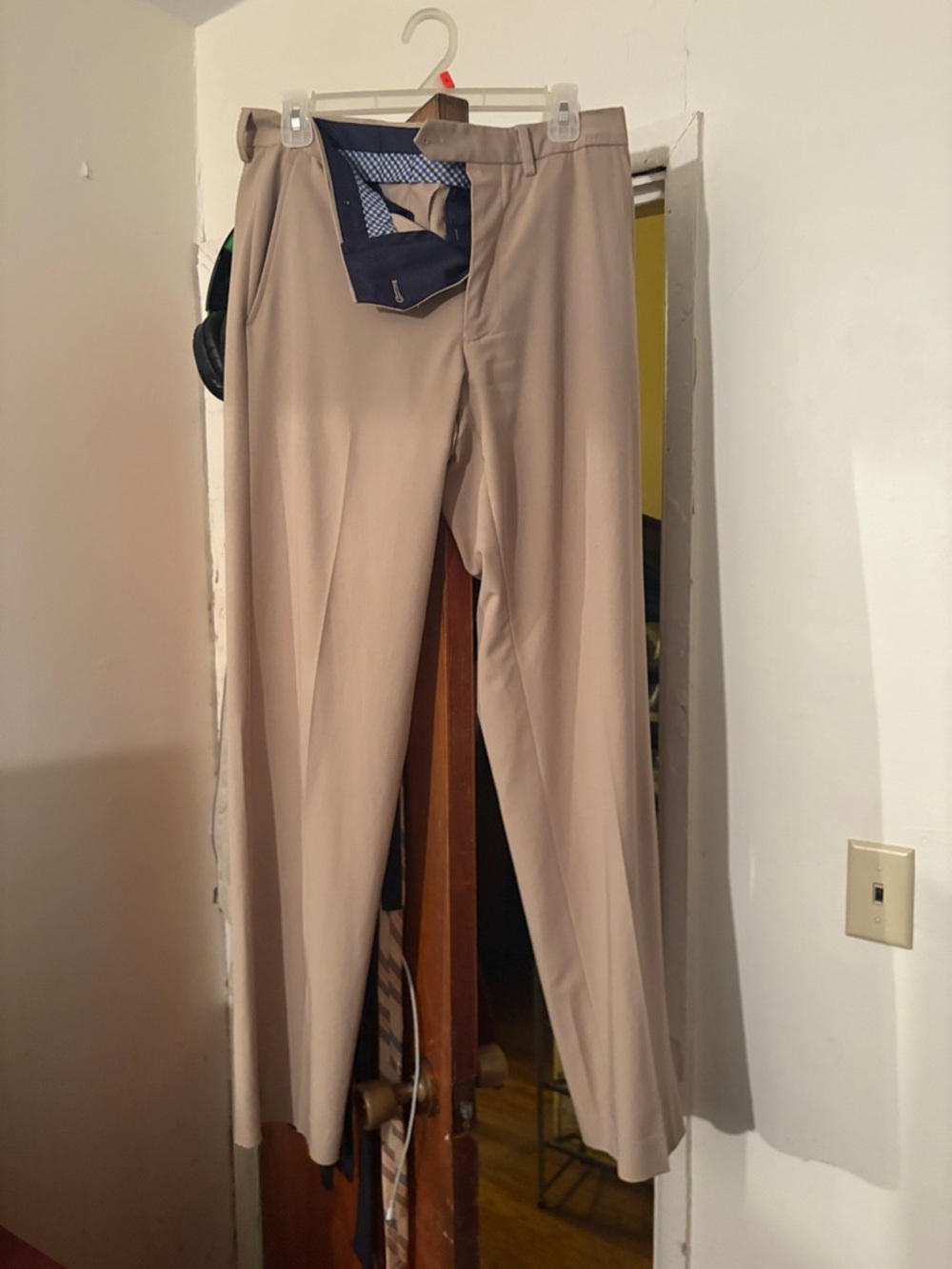 Nautica Men's Khaki Dress Pants with Navy Waist Detail